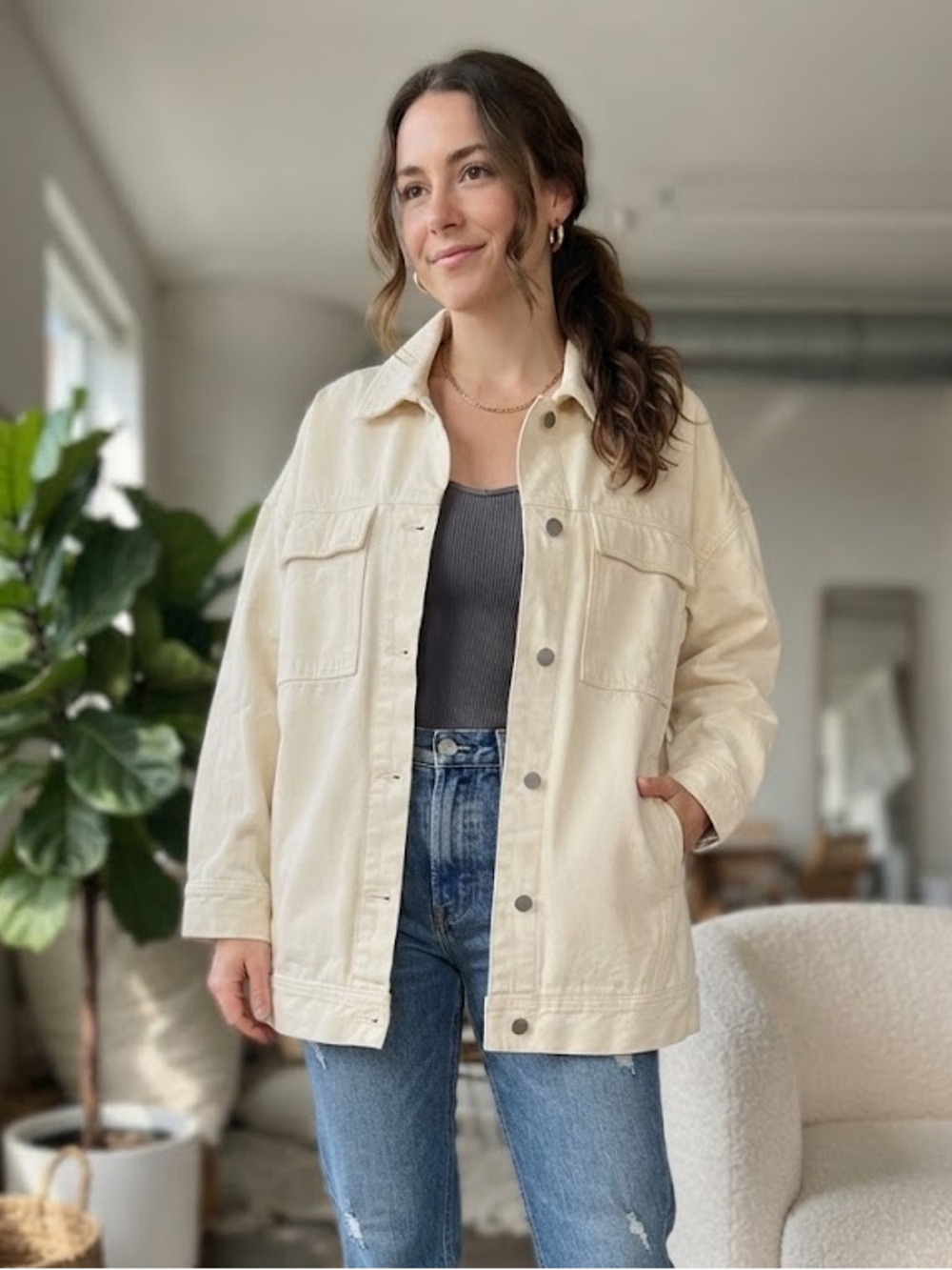 Oak + Fort Oversized Cream Jean Jacket - #249